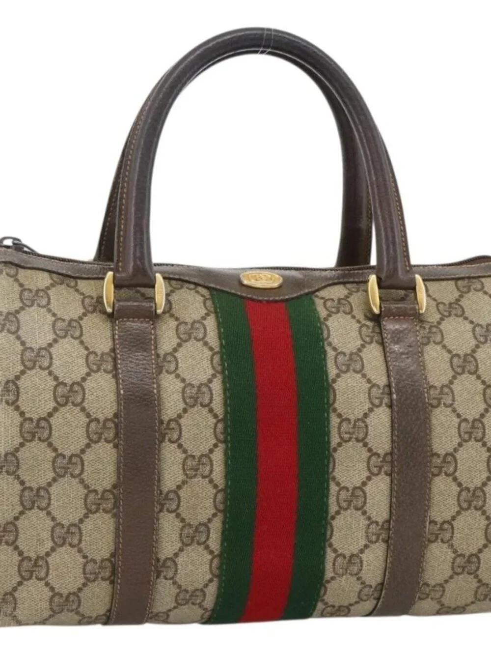 GUCCI GG Supreme Web Sherry Line Bag PVC Beige Gold 98 02 006 Auth BA12009